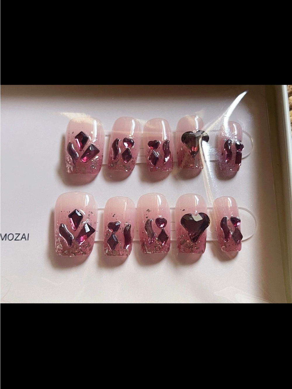 Luxury Glitter Presson Nails with Pink diamond design 10pcs with tools M size